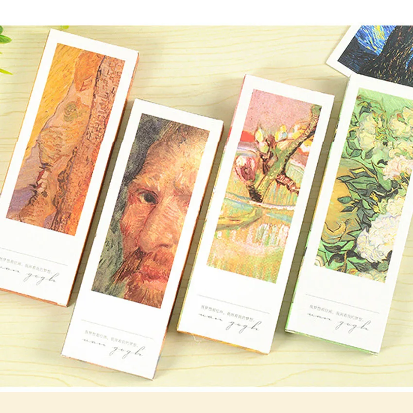 JIANWU 20pcs Van Gogh's Monet paper creative bookmark bookmark a small school gift card