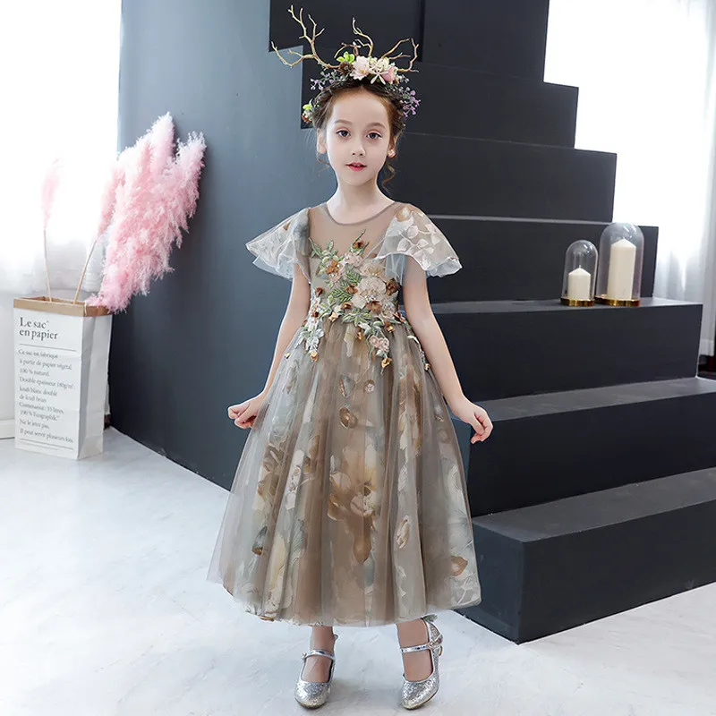 

2019 New Girl Clothes Kids Dresses For Girls Flower Mesh Dress Host Girl Party Birthday Dress Children Girl Princess Dress D41