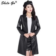 Новая модная уличная Женская официальная офисная однокнопочная длинная овчина из натуральной кожи с длинным рукавом костюм дамское пальто