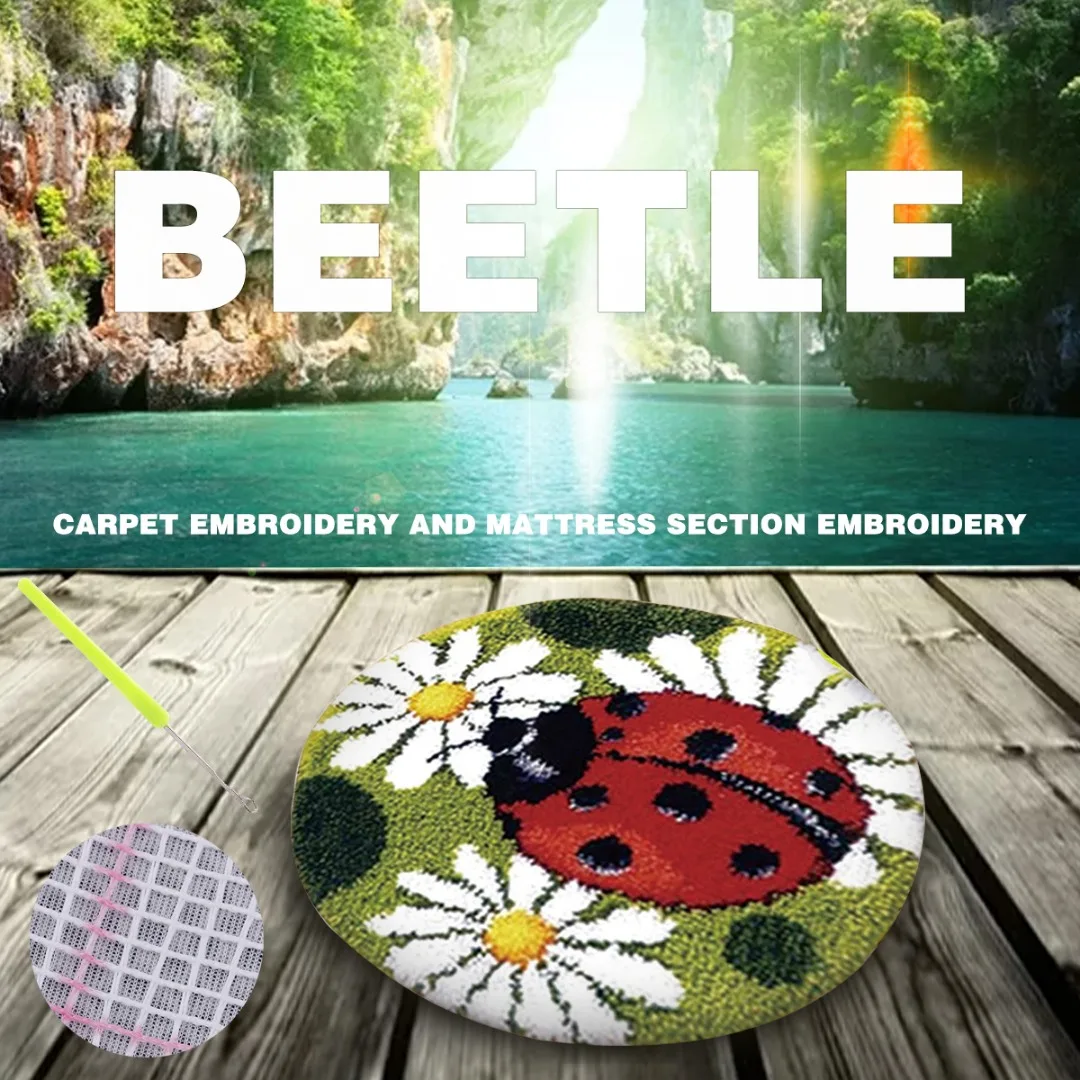 1 Set Latch Hook Kits Ladybug Rug Cushion Beetle Carpet Latch Hooking Kit Needlework DIY Kit