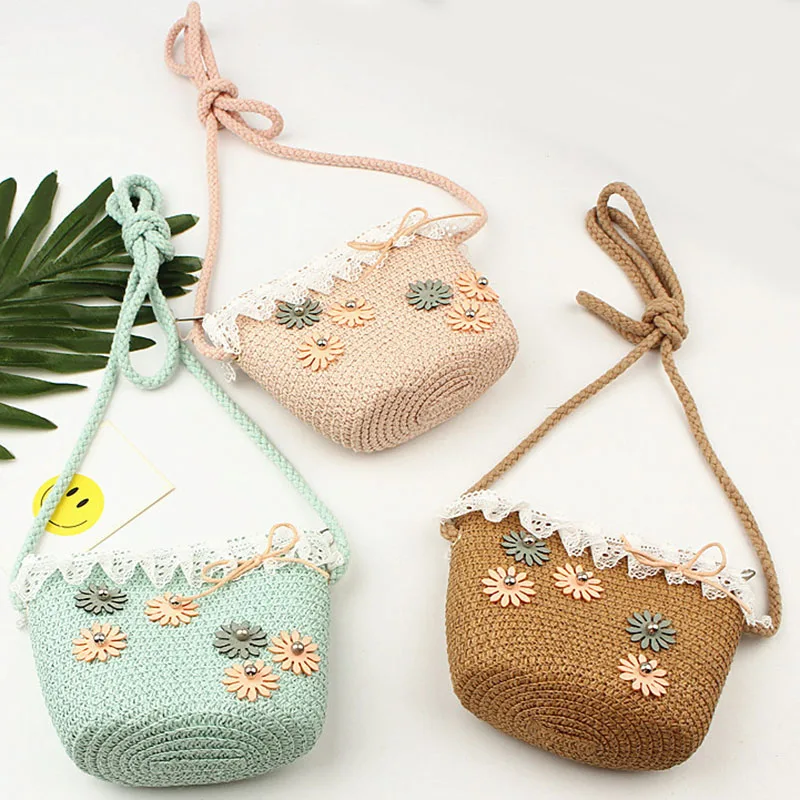 New Handmade Summer Children Girls Shoulder Bag Flower Straw Bag ...