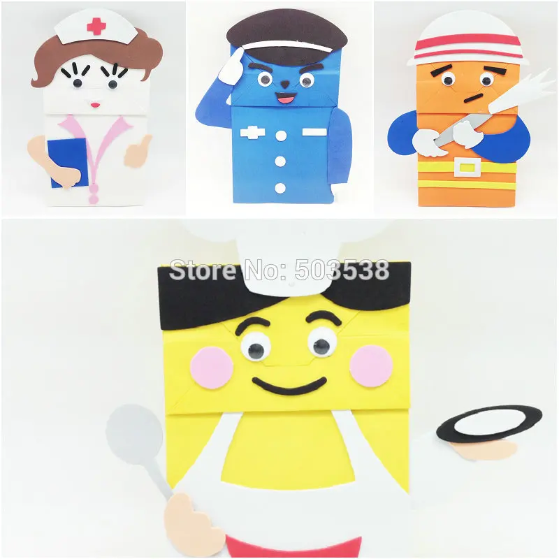 4PCS/Lot.DIY paper job hand puppets craft kit.Early educational toys