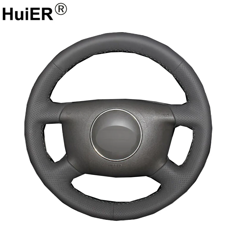 Huier Hand Sewing Car Steering Wheel Cover Black Leather For Audi A3