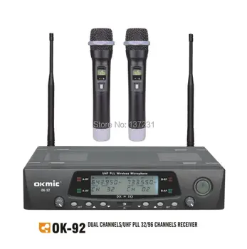 

New hot OKMIC OK-92 Wireless Dual handheld KTV 32/96 UHF/PLL Professional Wireless Microphone frequency 631~643MHz 733~745MHz