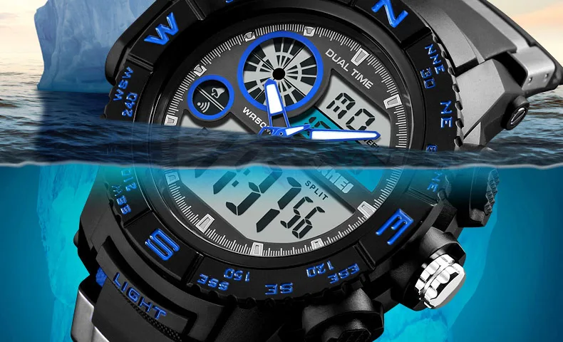 SKMEI Для мужчин Часы открытый двойной Дисплей спортивные Наручные часы модные Повседневное 50 м Водонепроницаемый часы Relogio Masculino