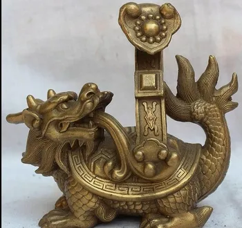 

YM 311 7" lucky Chinese Pure Brass handwork Fengshui Dragon Turtle RU YI Statue