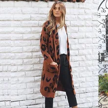 Женские леопардовые Длинные кардиганы с длинным рукавом свитер пальто женские новые осенние новые пиджаки пальто свитера женские