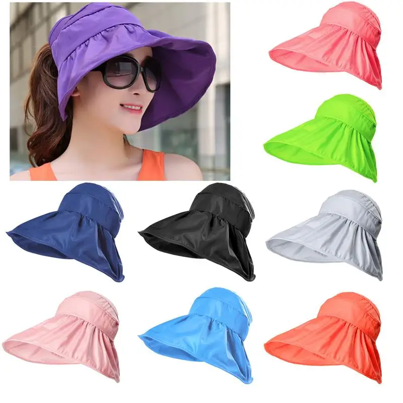 Women's Beach Hat UV Protection Foldable Beach Visor Hat Summer Beach Cap Floppy Beach Capin