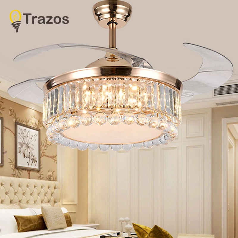 

TRAZOS 42 inch LED Golden Ceiling Fans With Lights Remote Control 220v living room bedroom home Ceiling Light Fan Lamp