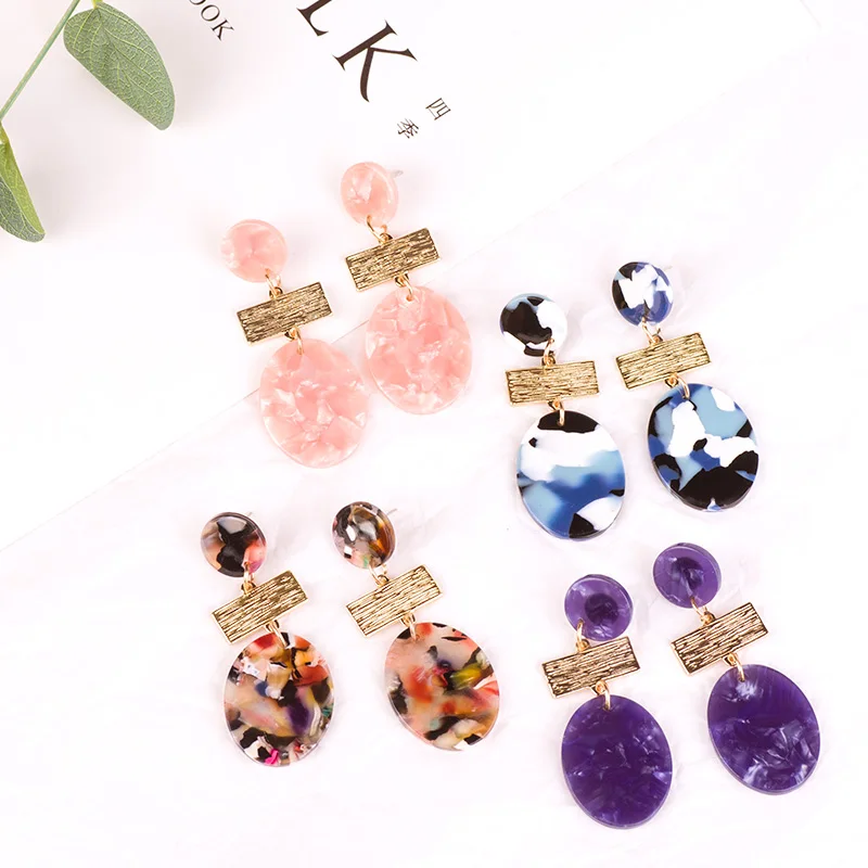 Vintage Drop Fashion Acrylic Earrings for Women 2018 Statement Long Round Geometric Resin Metal Dangling Elegant Earring Female  (4)