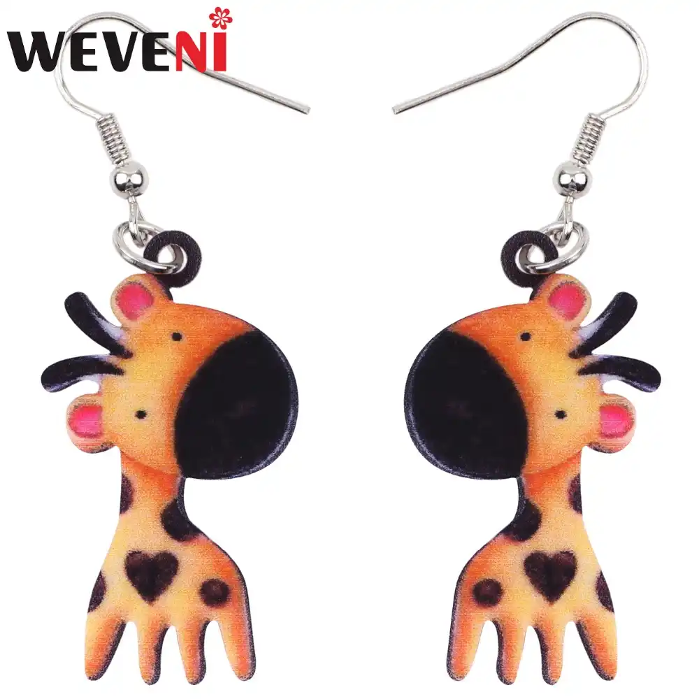 WEVENI Moda Big Longo Nova África Selva Girafa Acrílico Gota Dangle Brincos Da Forma Original Jóias Para Meninas Mulheres Presente Teen