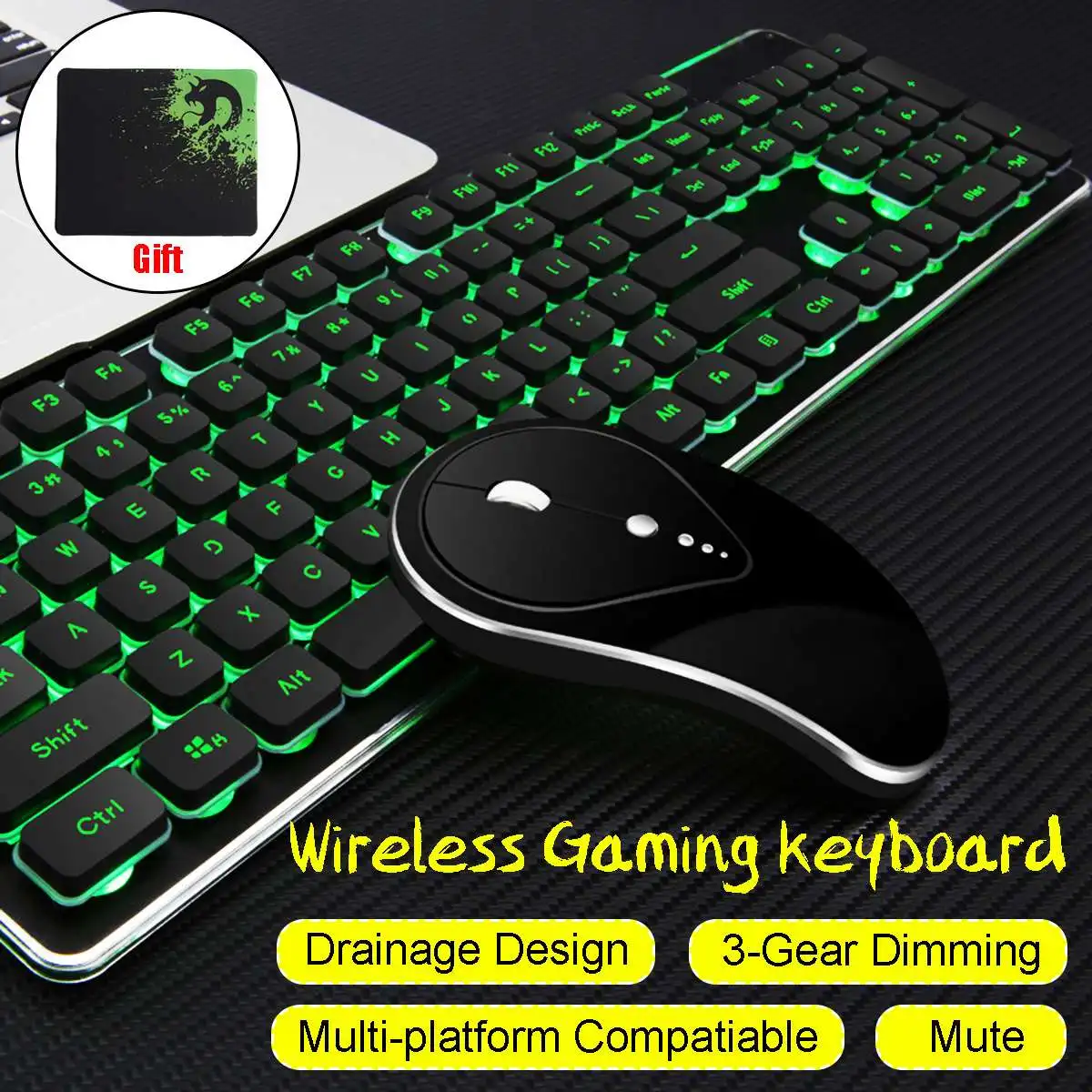 

Luminous Mute Backlit Wireless Gaming Keyboard and Mouse Ergonomic Rechargeable USB Gaming Sets With Mousepad for PC Gamer