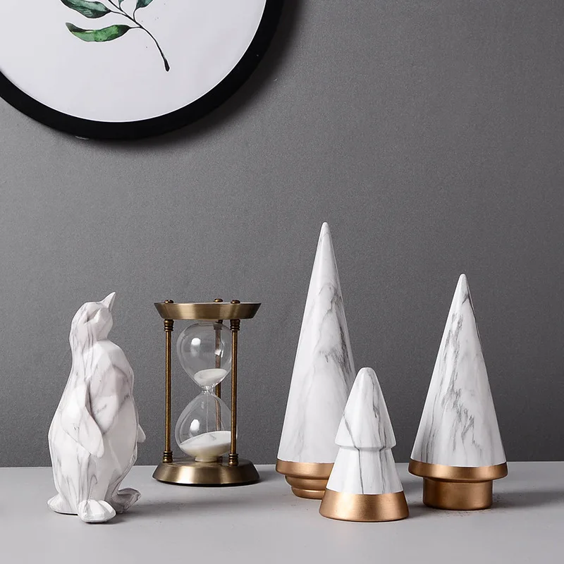

Nordic Geometric Modern Ornaments Christmas Tree Ceramic Decoration Minimalist Living Room Desktop Craft Marble Pattern Home Dec