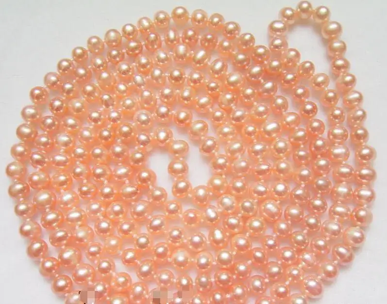 

FREE SHIPPING HOT sell new Style >>>>6-7MM Pink Pearl Necklace 64''