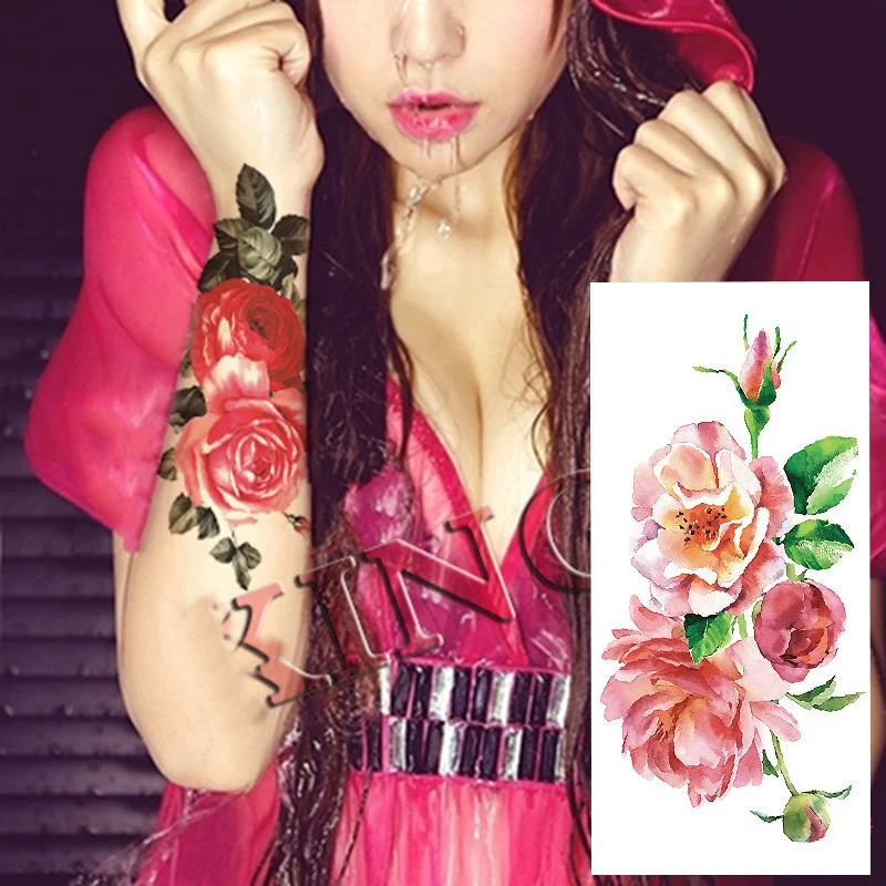 

1piece Waterproof temporary tattoo stickers flowers rose butterfly body art