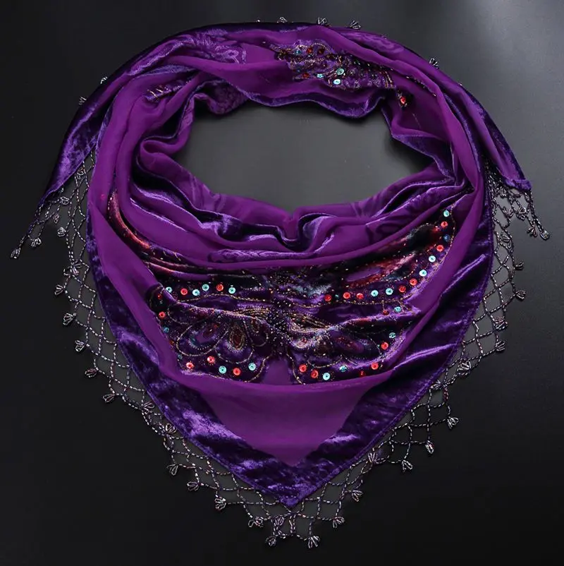 Модная женская и женская треугольная шаль ручной работы из бисера бархат шелк кисточкой вышивка шарф шаль 168 см* 165 см* и высота 38 см