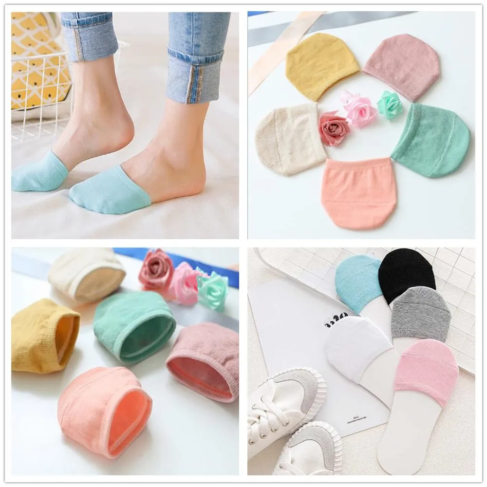 

5 Pairs Fashion Casual Women's Non Slip High Heels Sandal Invisible Breathable Mix Color Half Footie Cotton Socks QLY9222