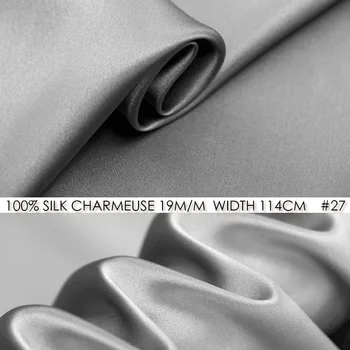 

100% SILK CHARMEUSE SATIN 114cm width 19momme/100% Mulberry Silk Fabric for Patchwork or Sewing Telas Office Dress Grey NO 27
