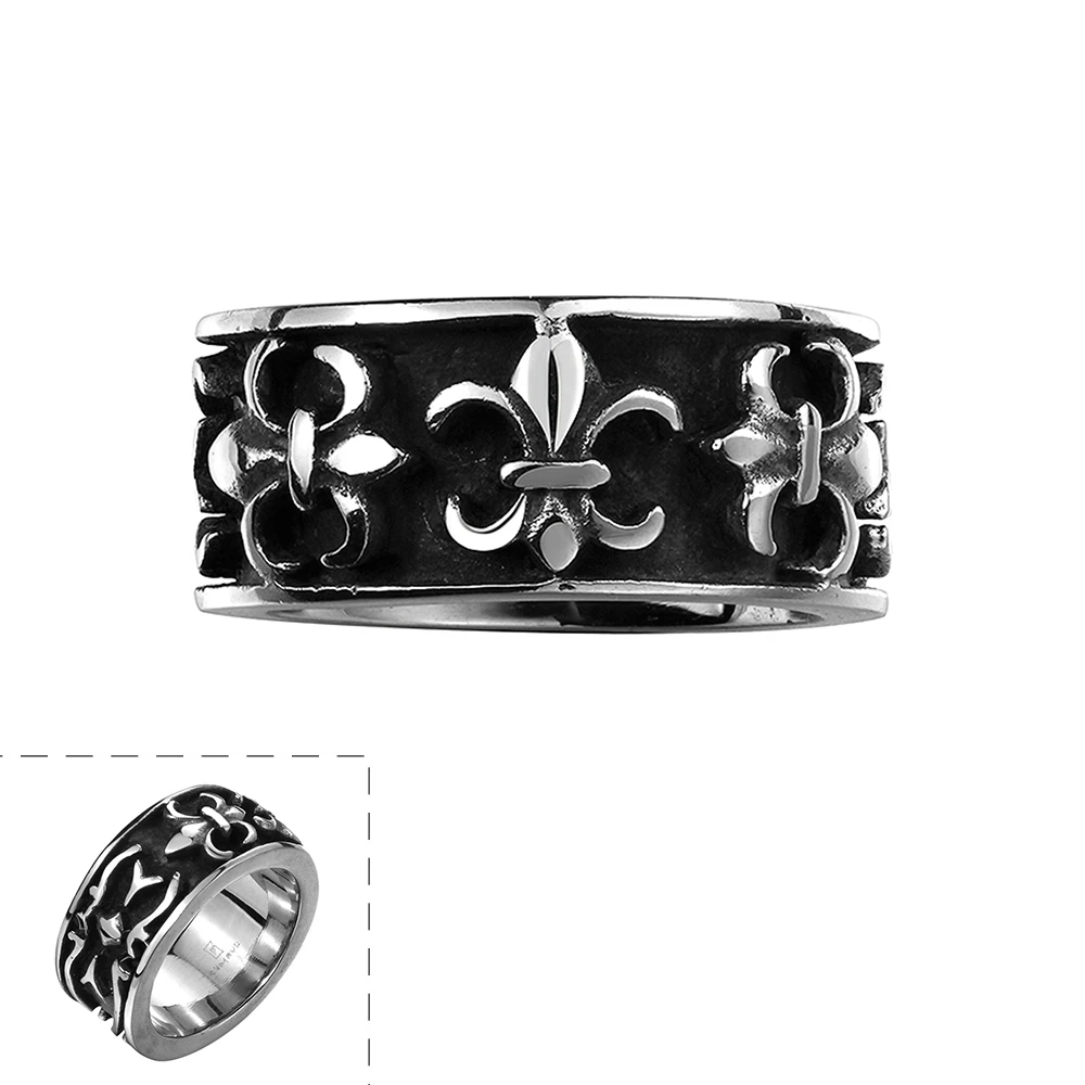 Silver mens fleur de lis ring jewelry 316L stainless steel hot sale