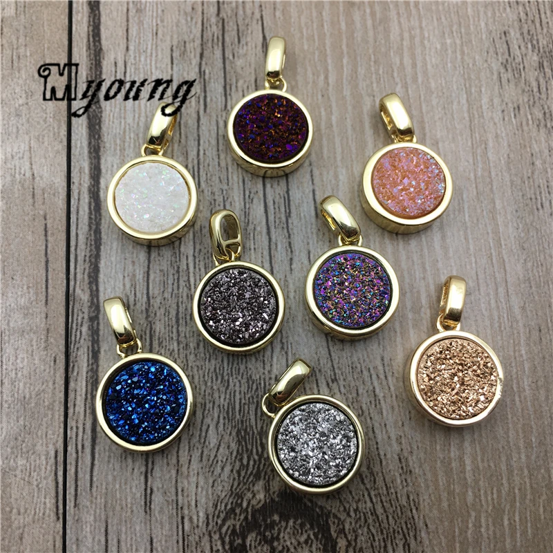 Rodada de Quartzo de Titânio Encantos para a Jóia Ágatas Druzy Encantos Titanize Drusy Diy My1787 1 High Quality Joias e Acessórios
