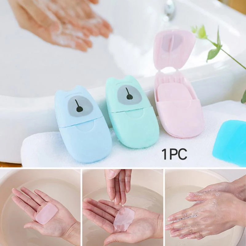 

50pcs Disposable Boxed Paper Soap Travel Portable Disinfecting Mini Hand Washing Box Scented Slice Sheets Soap Paper TSLM2