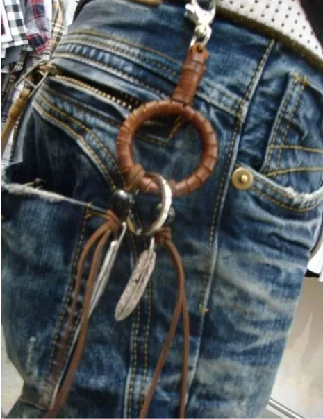 Hand made key chain leather keychain punk rock style key ring for jeans ...