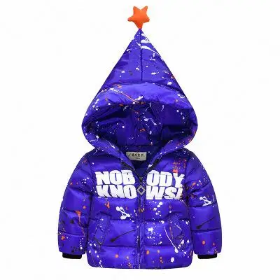 Г. зимнее пальто для мальчиков и девочек хлопковая куртка для девочек и мальчиков одежда для малышей с буквами и пятиконечной звездой верхняя одежда JJ0017 - Цвет: Синий