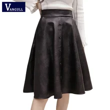 Vangull/юбка из искусственной кожи, новые женские брендовые кожаные юбки до колена, большие размеры S-5XL, однобортная черная юбка женская