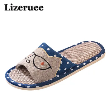 

Summer Men Slippers Home Linen Loves Indoor Slippers Animal Cat Miss Printed Lovers Slippers Shoes Lovely Men Shoes Q74