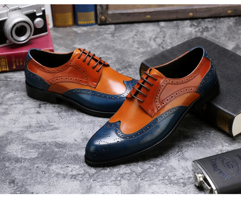 Men's Full Grain Leather Wedding Shoes Classical Business Oxfords Shoes Mixed Color Men's Dress Shoes Party Moccasin Dress Shoes (7)