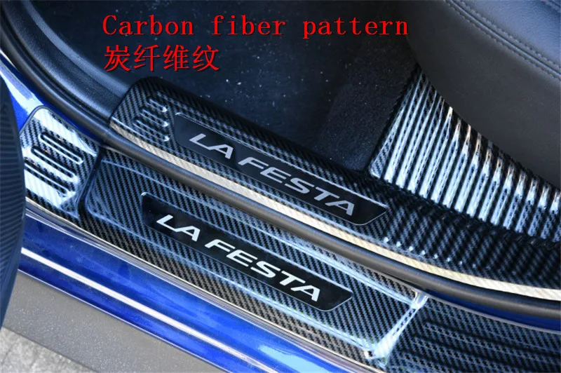 

Car styling Carbon fiber pattern stainless steel Car door cover outside door sill plate For Hyundai LAFESTA 2019
