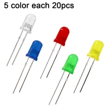 100 шт. 5 мм светодиодный Диод 5 мм Ассорти комплект белый зеленый красный синий желтый DIY светильник светодиод