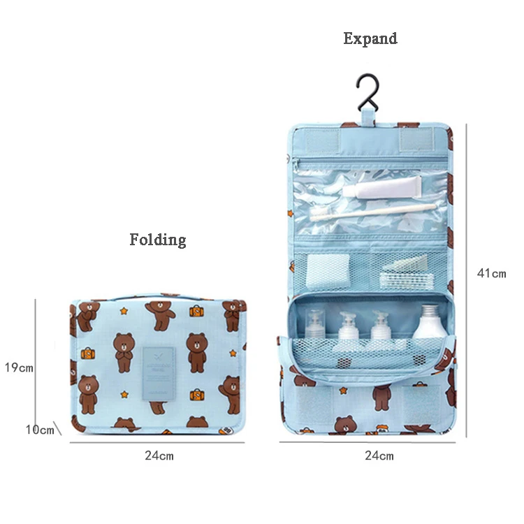 تعليق الزينة عدة واضح السفر حقيبة التخزين حمل أدوات الزينة جيوب للنساء غسل حقيبة السفر الحمام الكرتون الدب البني