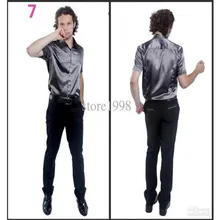 Лидер продаж Для мужчин короткий рукав костюм для жениха шелковые рубашки 9 Цвета нарядные рубашки, высокое качество, модные, стильные