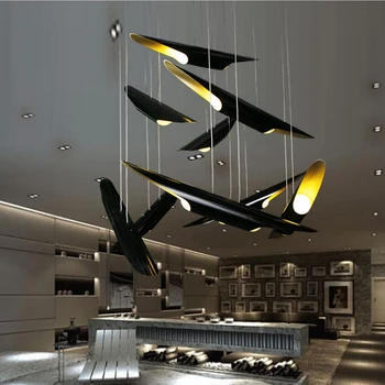 

Modern loft LED hanging lamp light fixture gold black wing aluminum tube pendant lamp light for Living Room Suspension Luminaire