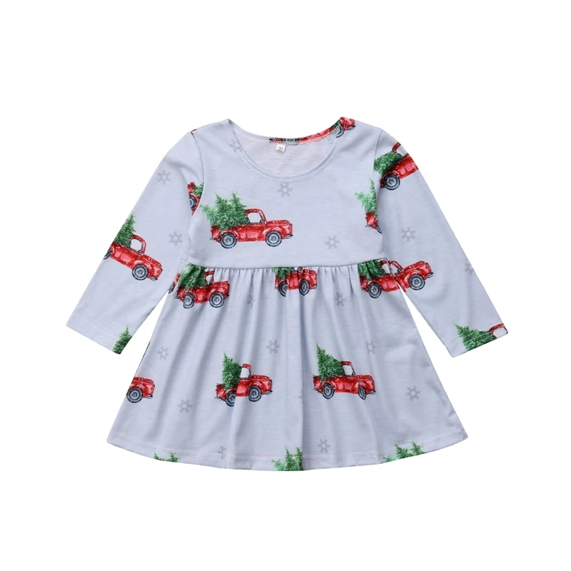 

Toddler Baby Girls Dress Long Sleeves Cartoon Cars Party Pageant Dresses Kids Clothes Casual
