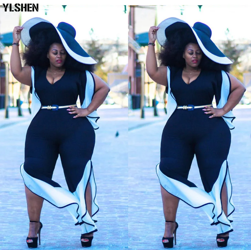 2019 Summer African Jumpsuit Sexy High Waist Split Ladies Jumpsuits Plus Size African Dresses for Women Dashiki Clothes Outfits 04