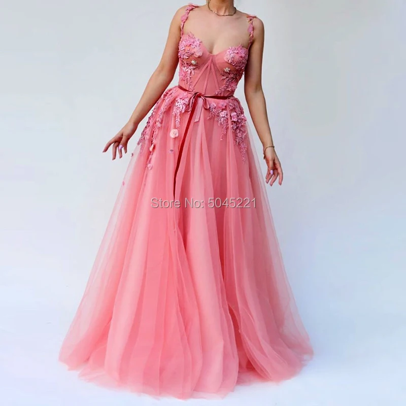 

Pink Lace Beading Evening Dresses For Weddings 2019 Turkish Kaftans Appliques Long Arabic Prom Party Gowns Formal Robe De Soiree