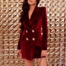 Новейшее женское длинное двубортное пальто из золотого бархата, осень, модное однотонное сексуальное тонкое женское пальто с длинным рукавом, куртки gx1295