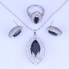 Любовный монолог глаз в форме черный искусственный оникс кубического циркония серебряный Цвет комплекты украшений для женщин кольца Размеры 7/8/9 H0254