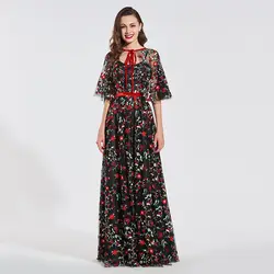 Tanpell с шалью вечернее платье Вышивка Длина пола платье Линия женские тонкие бретельки пользовательские Формальное длинное вечернее платье