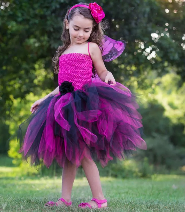 Girls Crochet Tutu Dress Baby Fluffy Tulle Tutus with Butterfly Wings