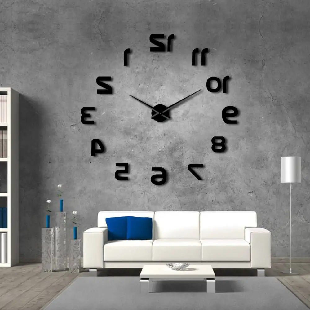 

Backwards 3D DIY Large Wall Clock Modern Reverse Numbers Frameless Time Watch Luxury Mirror Effect Big Needle Reverse Clock