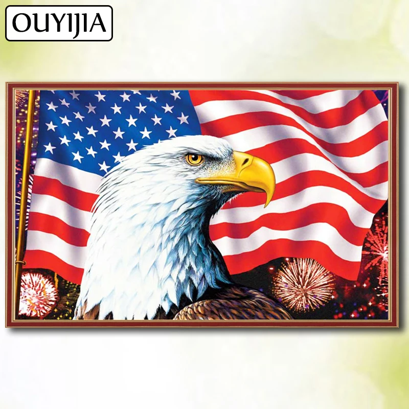 OUYIJIA 5D DIY Diamond Painting Full Square Bird Eagle American Flag
