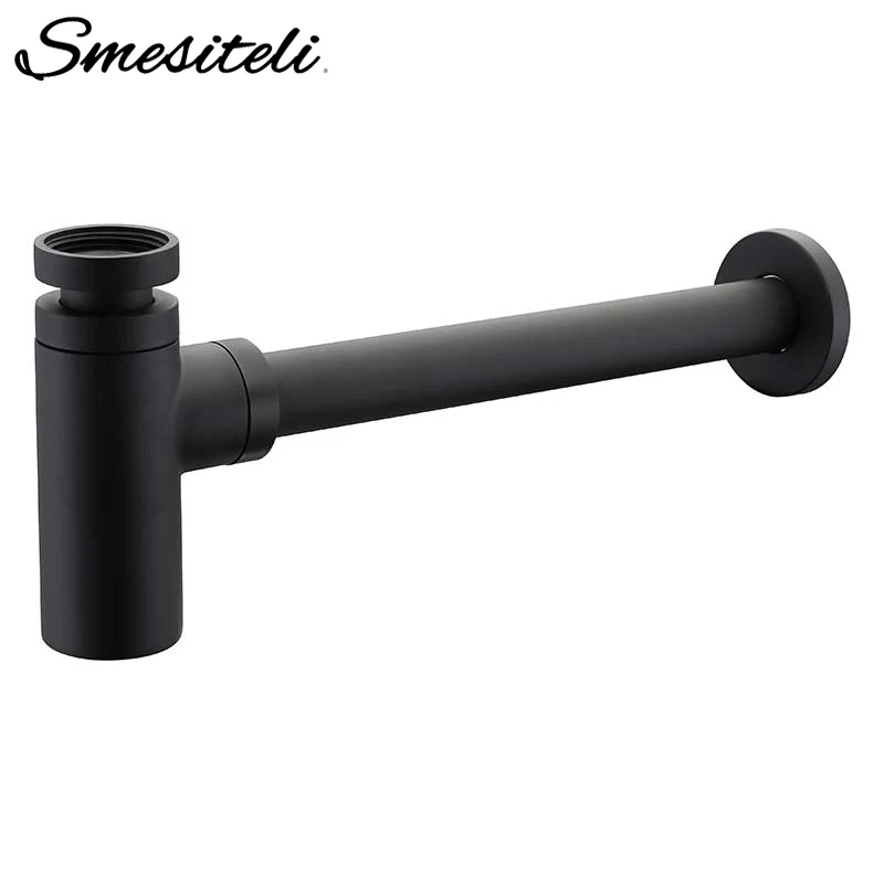 Luxury Matt Black High Quality Brass Body Basin Bottle Plumbing P-Trap Wash Pipe Waste Bathroom Sink Drain Kit Siphon