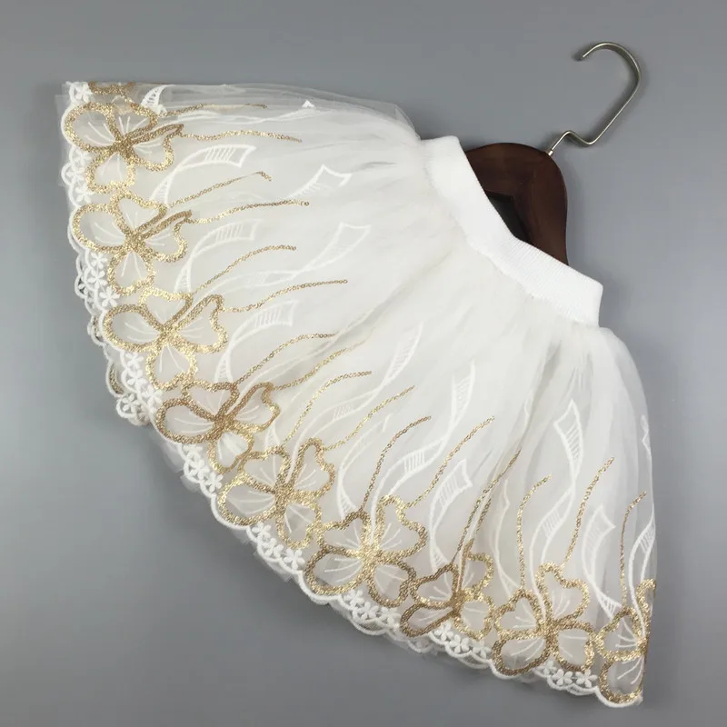 Verão da Criança Meninas Tutu Saia Branco Bordado Tule Pettiskirt Saias Bebê Ouro Lantejoulas Princesa Adolescente 3-7 2020 4 Mamãe e Bebê