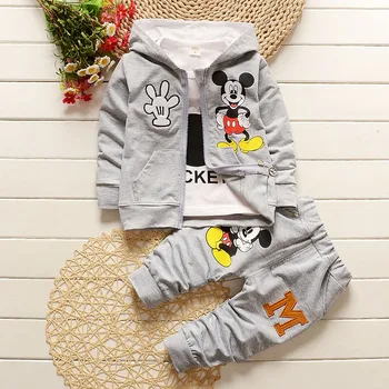 

3pcs/Set Baby Boys Girls Clothing Set Child Clothes For Children's Casual Cartoon Mouse Hooded Coat+Shirt+Pants 1 2 3 4 Years