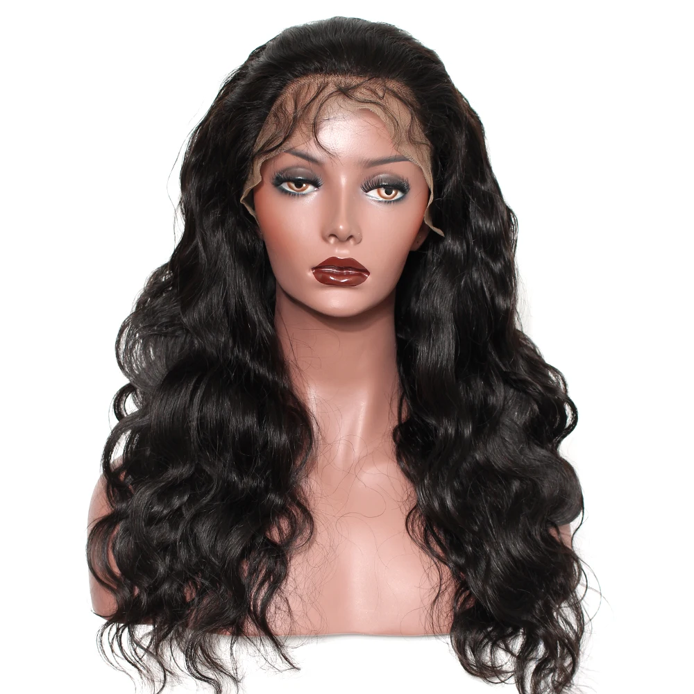 5x5 Кружева Закрытие парик объемной волны Синтетические волосы на кружеве человеческих волос парики для женский, черный 200% полный