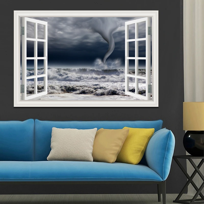 3D Window Scenery Wall Sticker Home Decor Decals Tornado Decals Amazing