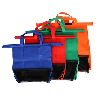 

4Pcs/Set Non-Woven Supermarket Hanging Shopping Bag Trolley Pouch Portable Storage Bag for Dropshipping